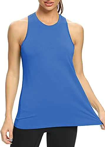 Mippo Womens Workout Tank Tops Loose Fit Cute Muscle Tanks Athletic Yoga Shirts Racerback Sports Running Activewear Tops Gym Clothes for Women Blue S