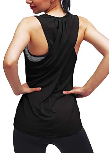Mippo Workout Tops for Women Workout Shirts Yoga Tops Sports Gym Clothes Activewear Tops Muscle Tank Long Athletic Running Racerback Tank Tops for Women Black L