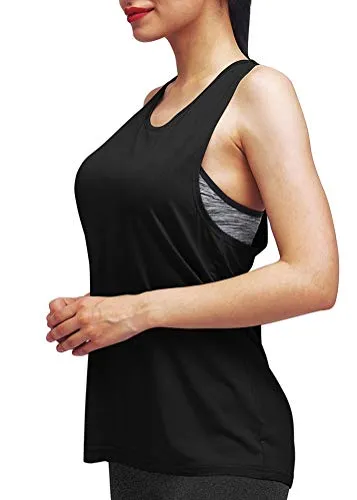 Mippo Workout Tops for Women Workout Shirts Yoga Tops Sports Gym Clothes Activewear Tops Muscle Tank Long Athletic Running Racerback Tank Tops for Women Black L
