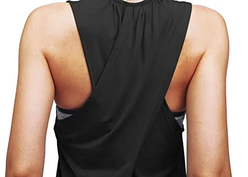 Mippo Workout Tops for Women Workout Shirts Yoga Tops Sports Gym Clothes Activewear Tops Muscle Tank Long Athletic Running Racerback Tank Tops for Women Black L