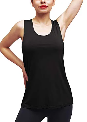 Mippo Workout Tops for Women Workout Shirts Yoga Tops Sports Gym Clothes Activewear Tops Muscle Tank Long Athletic Running Racerback Tank Tops for Women Black L