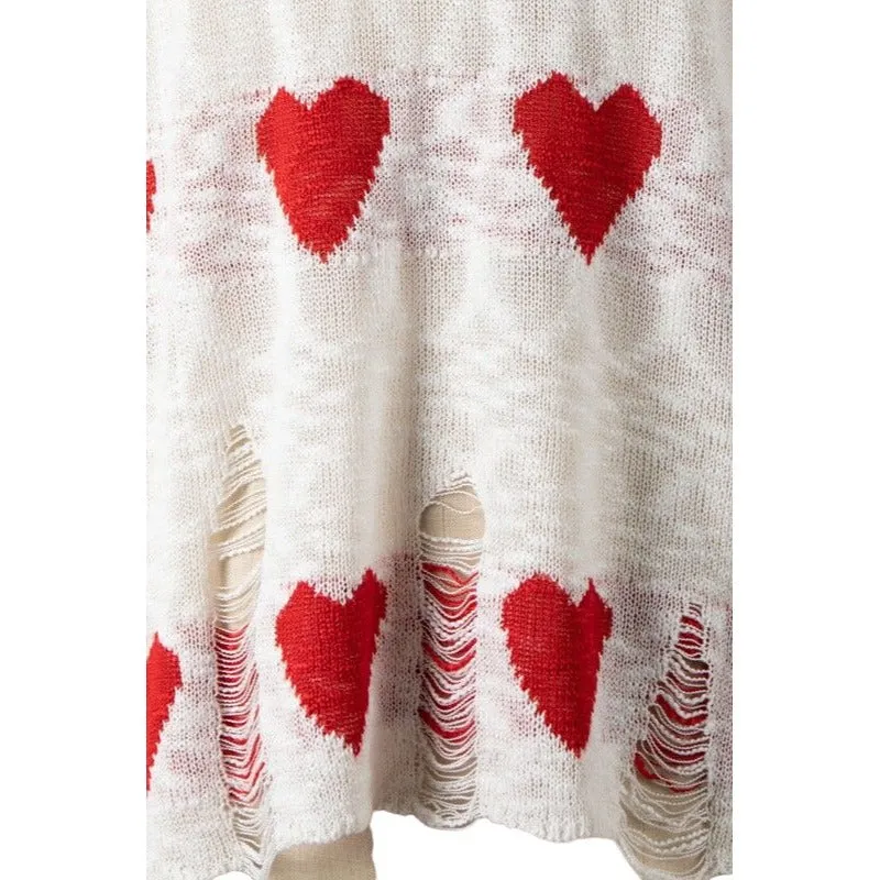 Miracle Red Long Sleeve Distressed Heart Sweater W1204-RED