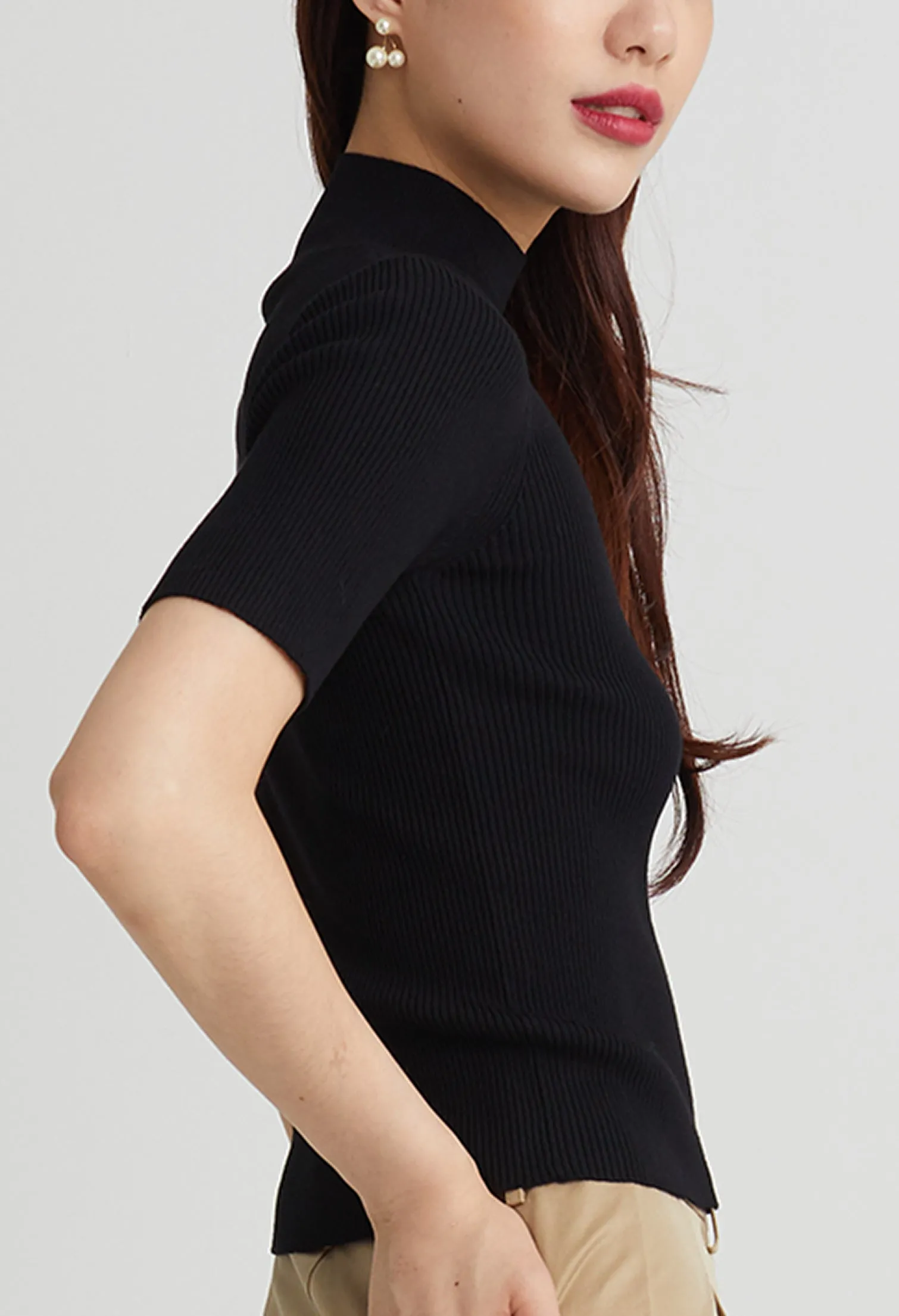 Modern Ribbed High Neck Top