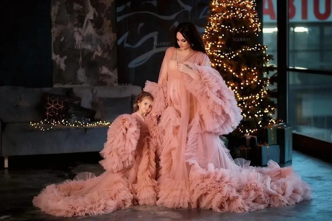 Mommy and Me Matching Puffy Tulle Dresses -  Mother-Daughter Birthday, Party, Prom, and Maternity Photoshoot Gowns
