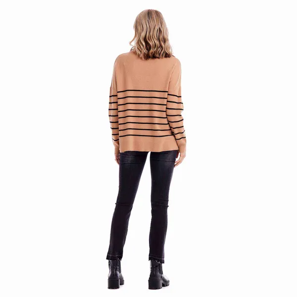 Mud Pie Carlisle Stripe Pullover Sweater - Tan/Black