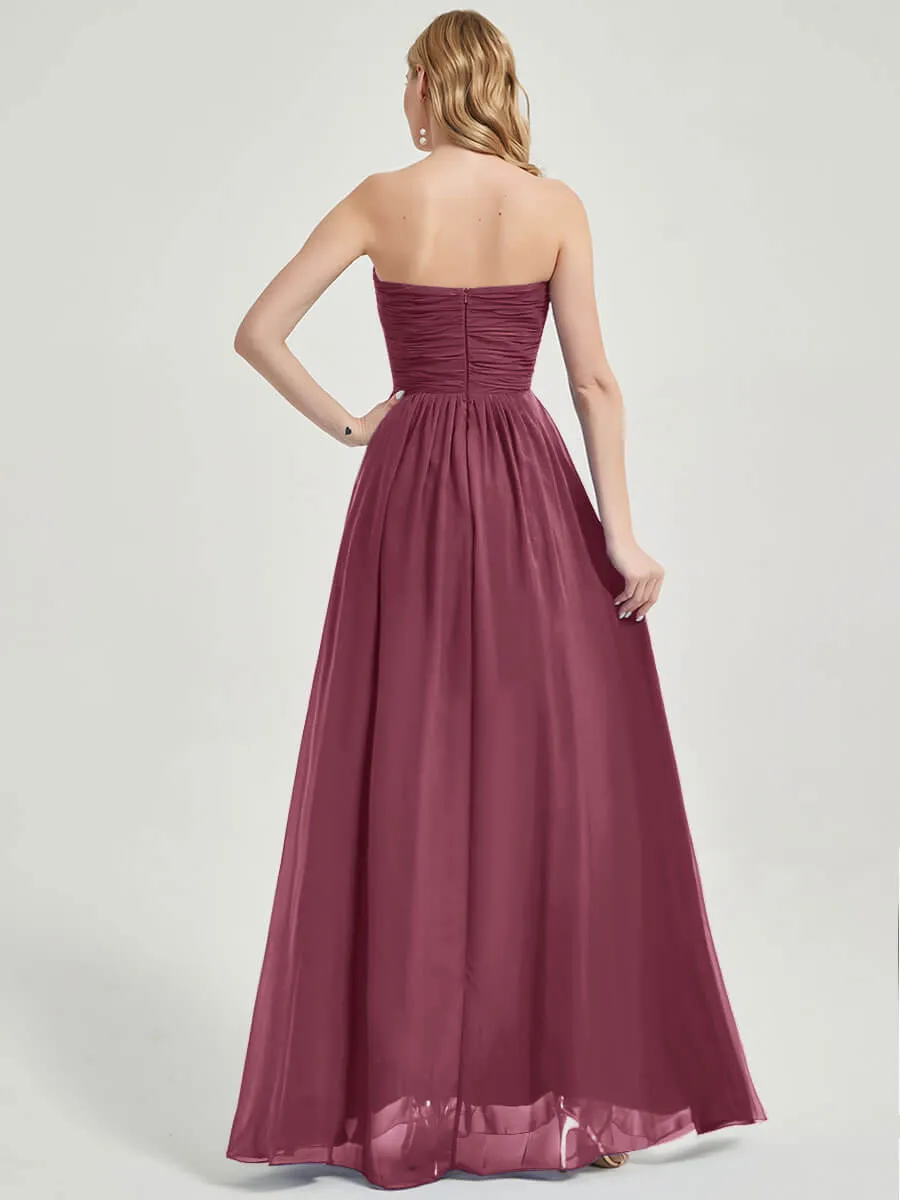 Mulberry Strapless Sweetheart  Chiffon Maternity Maxi Bridesmaid Dress