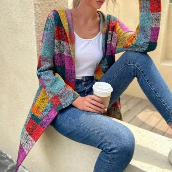 Multi Color Block Pocket Hoodie Jacket Coat