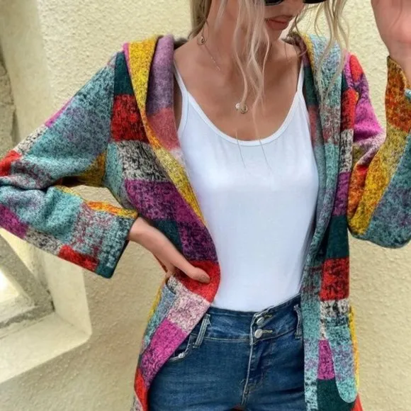 Multi Color Block Pocket Hoodie Jacket Coat
