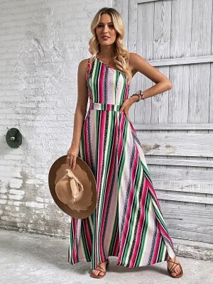 Multi One Shoulder Maxi Dress With Slit