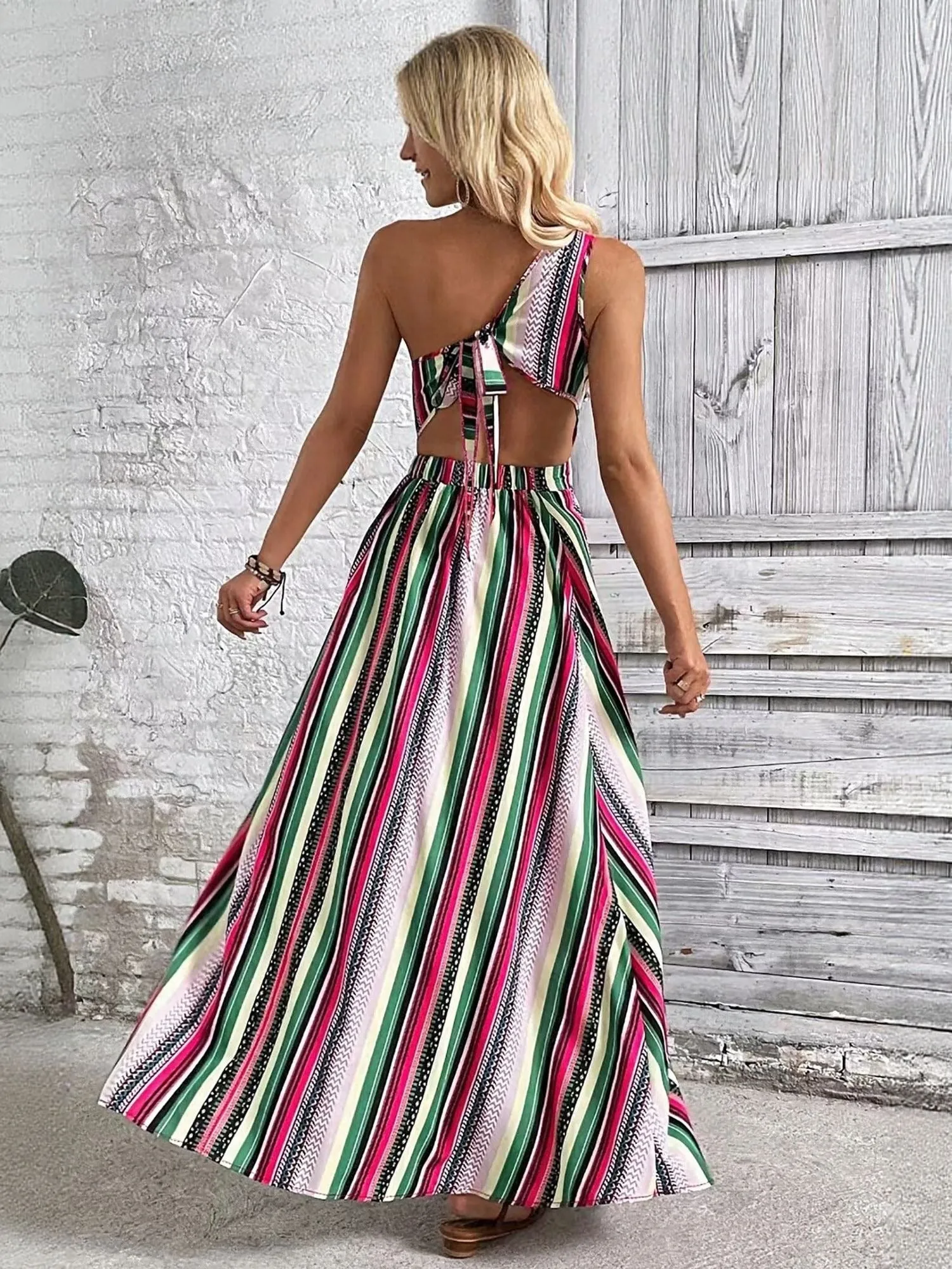 Multi One Shoulder Maxi Dress With Slit