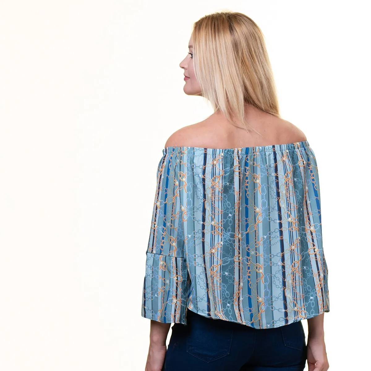 Multicolor Long Sleeve Off the Shoulder Blouse for Women - Going Out Lining Style Tops for Ladies