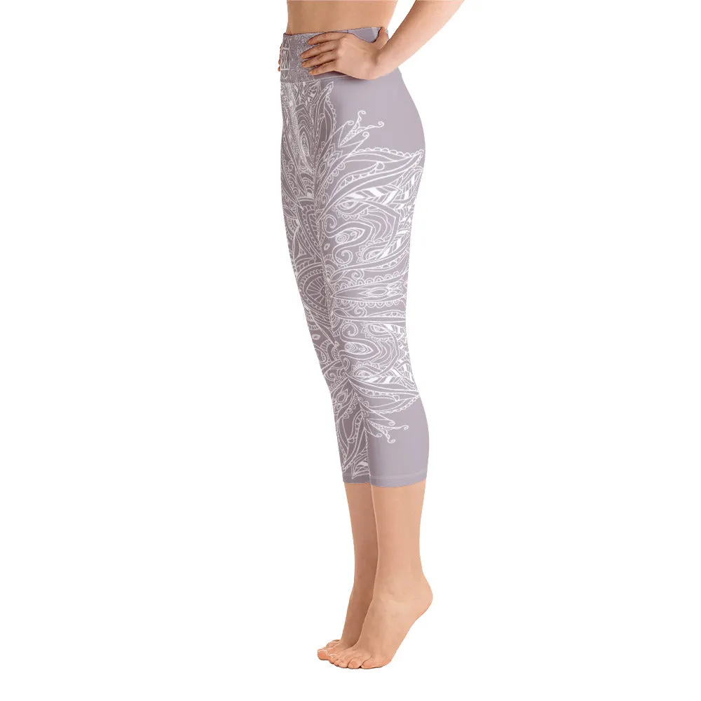 Mystic Mandala Heart Chakra Capri Leggings by Goddess Swag