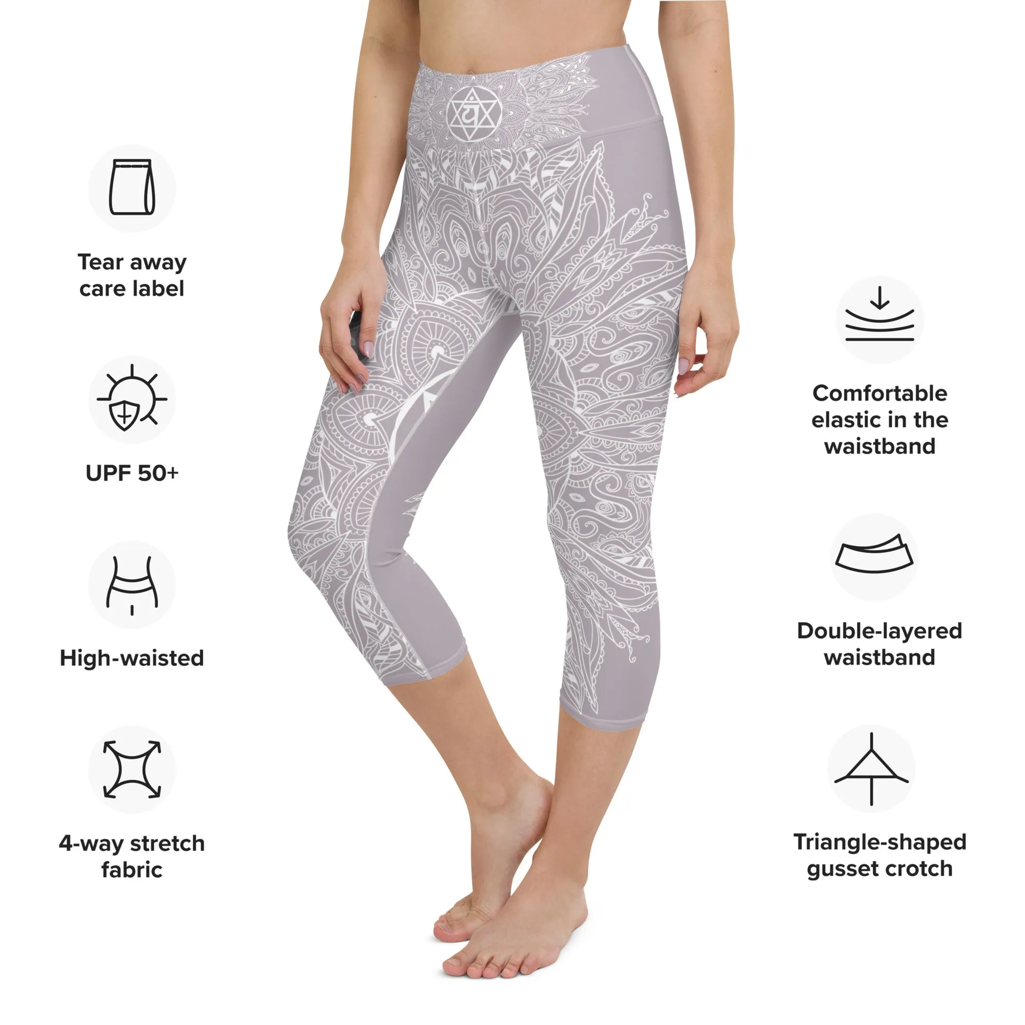 Mystic Mandala Heart Chakra Capri Leggings by Goddess Swag