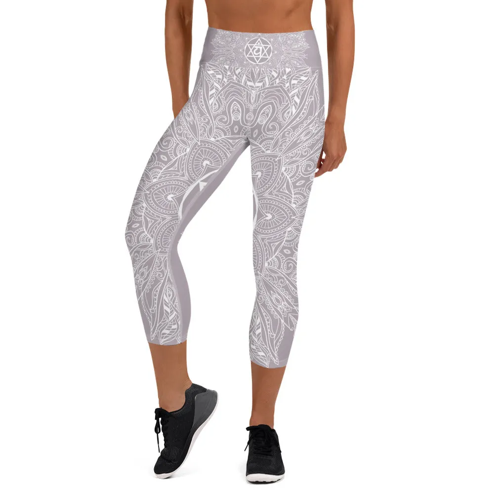 Mystic Mandala Heart Chakra Capri Leggings by Goddess Swag
