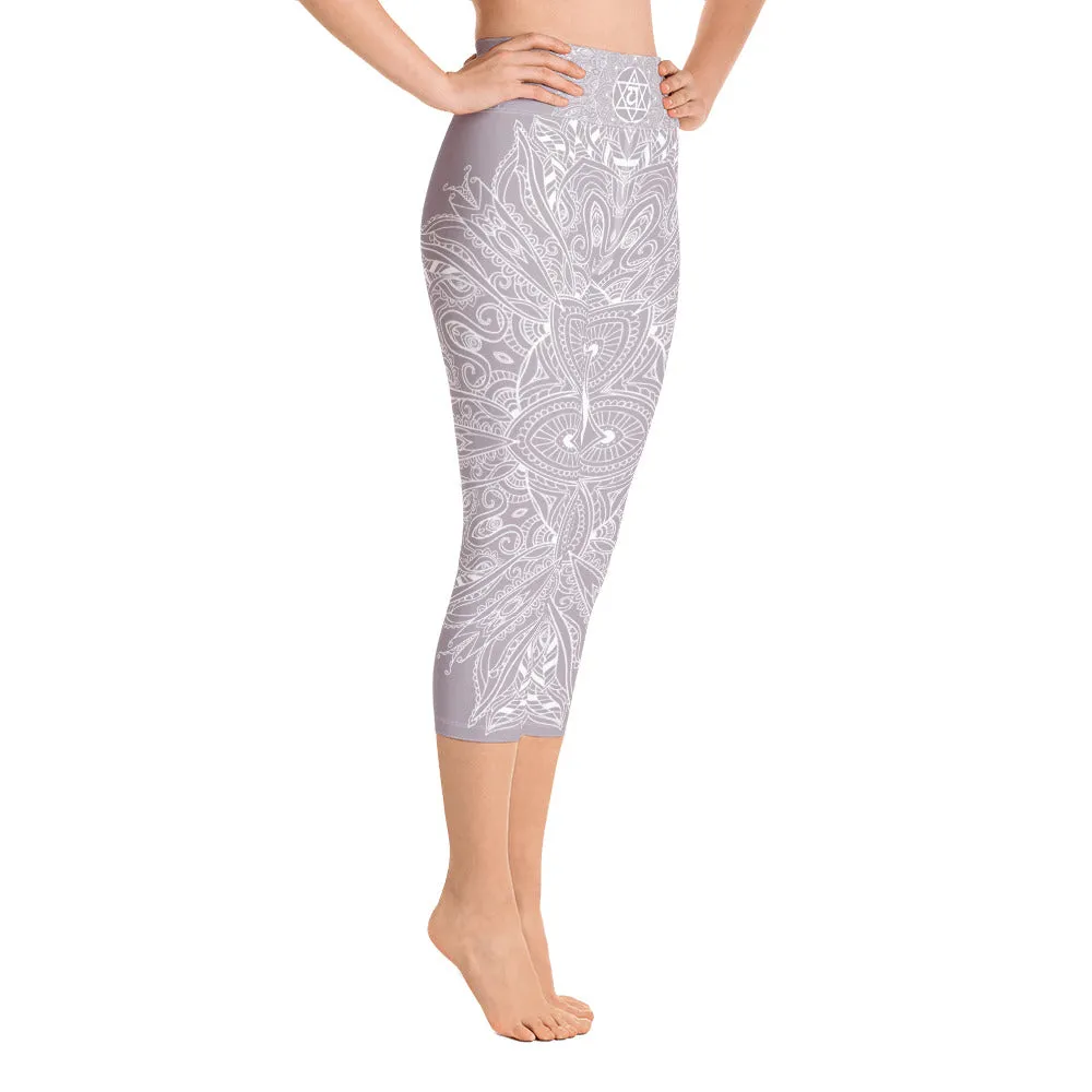 Mystic Mandala Heart Chakra Capri Leggings by Goddess Swag