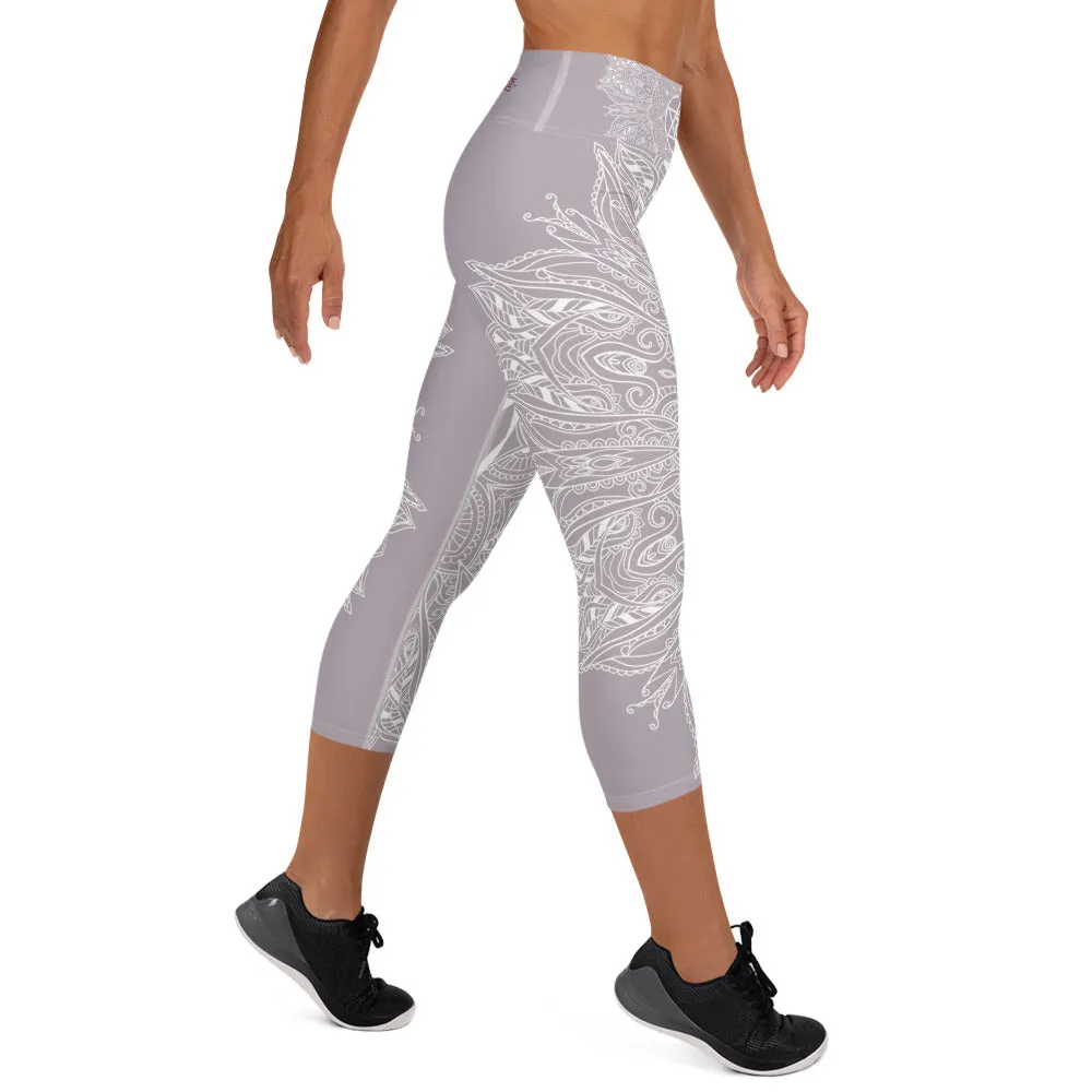 Mystic Mandala Heart Chakra Capri Leggings by Goddess Swag
