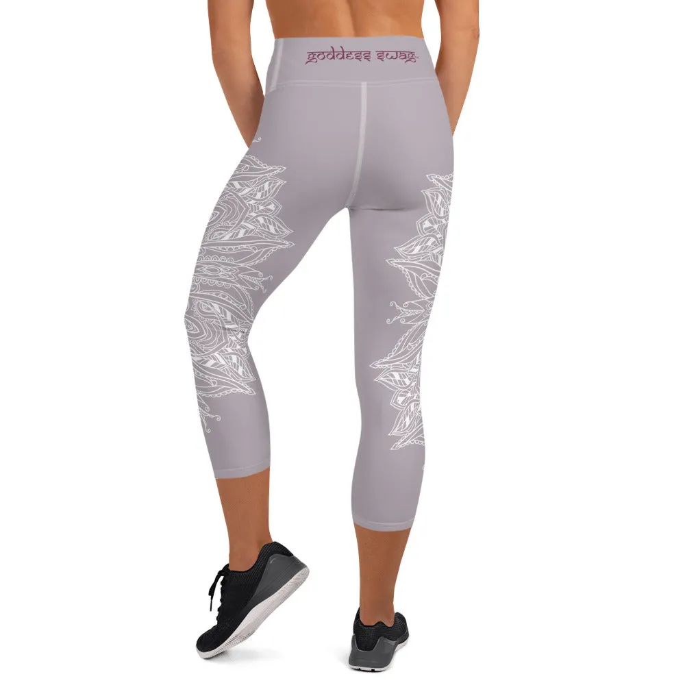 Mystic Mandala Heart Chakra Capri Leggings by Goddess Swag
