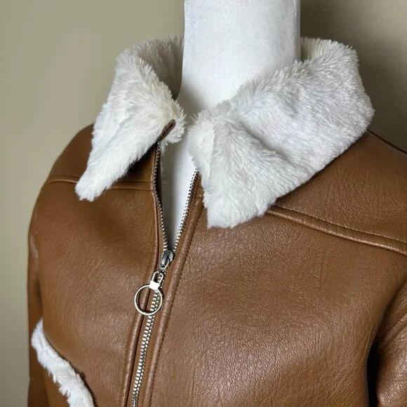 NASTY GAL Faux Leather &amp; Faux Fur Cropped Jacker with Pockets Size 4 / Small