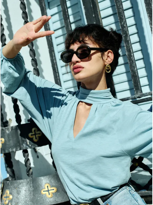 Nation Rosalie Blouse in Sea Frost