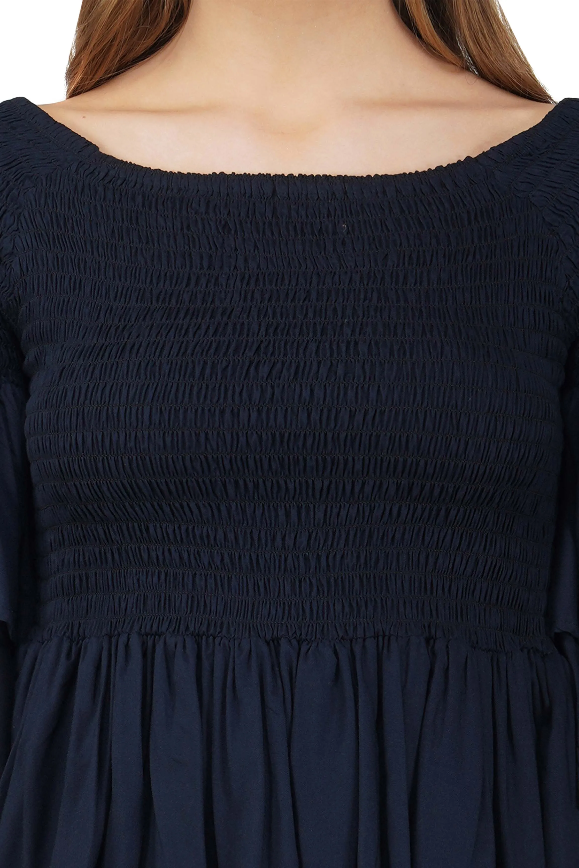 Navy Blue Double Layer Smoked Top