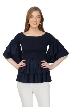 Navy Blue Double Layer Smoked Top