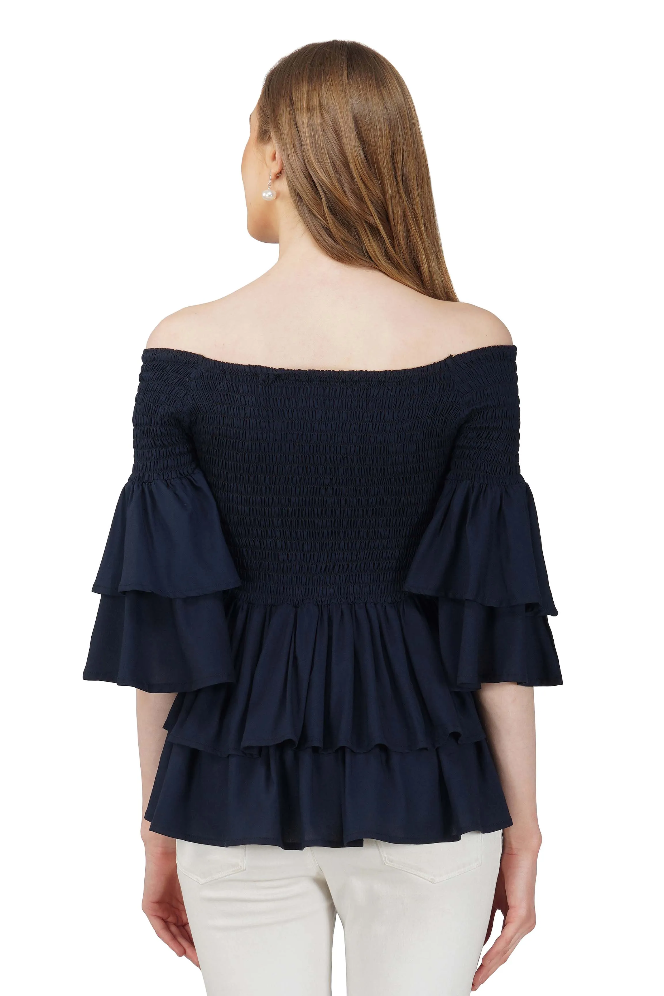 Navy Blue Double Layer Smoked Top