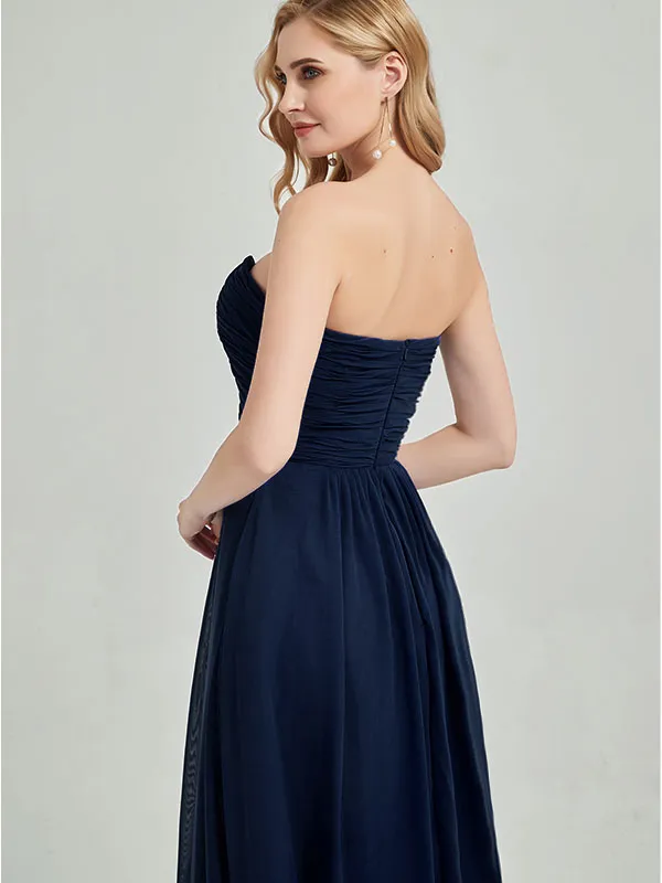 Navy Blue Strapless Sweetheart  Chiffon Maternity Maxi Bridesmaid Dress