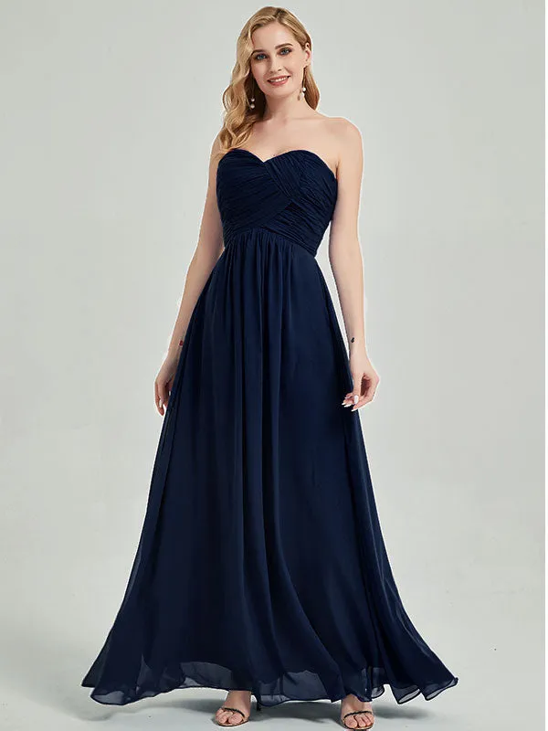 Navy Blue Strapless Sweetheart  Chiffon Maternity Maxi Bridesmaid Dress
