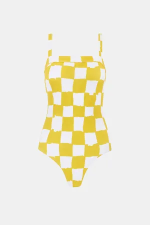 Nell Swimsuit in Yellow And White Checkerboard Print