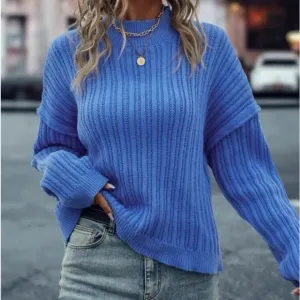 New blue mock neck long sleeve sweater