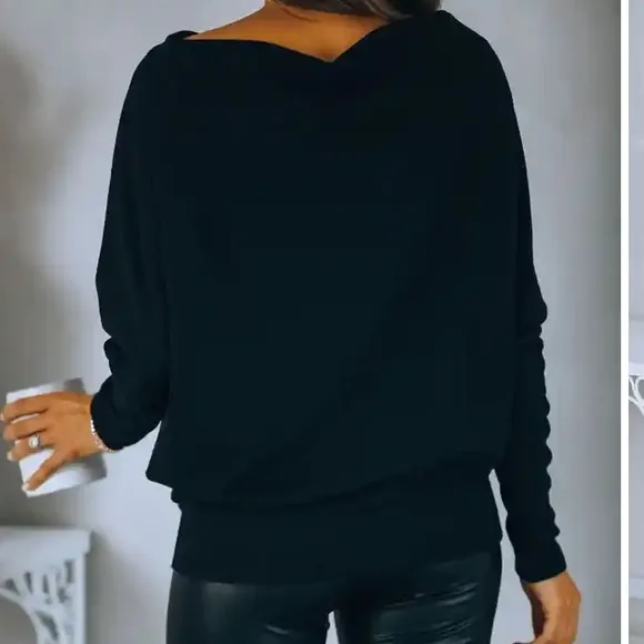 New Casual Black off shoulder women knit loose tops