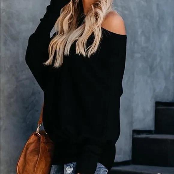 New Casual Black off shoulder women knit loose tops