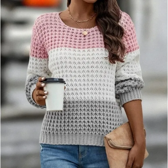 New chunky knit color block sweater