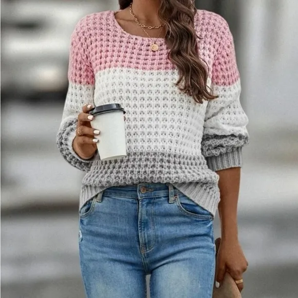 New chunky knit color block sweater