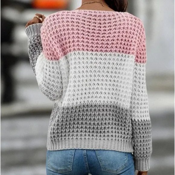 New chunky knit color block sweater