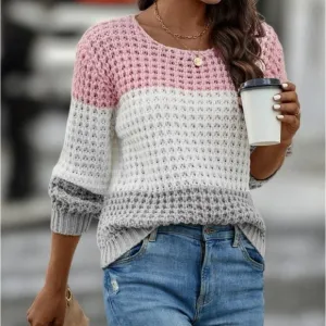 New color block long sleeve knit sweater