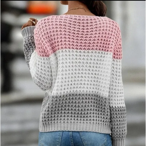 New color block long sleeve knit sweater