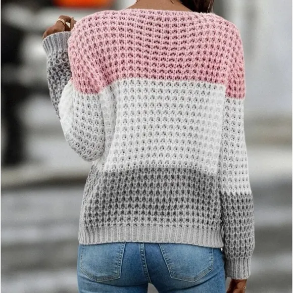New color block long sleeve knit sweater