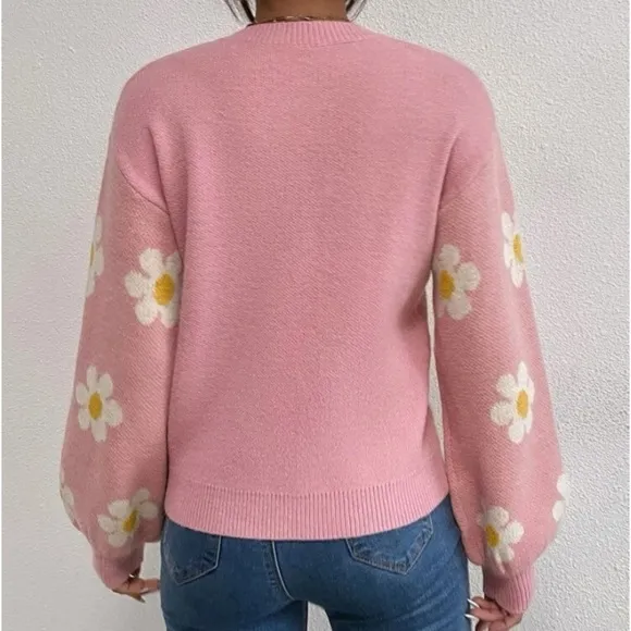 New  Daisy pink floral pattern sweater