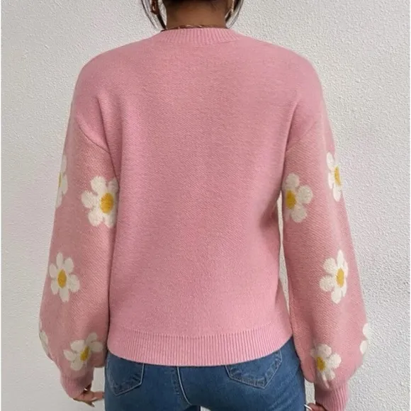 New  Daisy pink floral pattern sweater