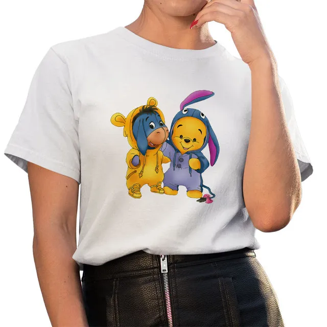New Disney T-shirt Cute Winnie the Pooh Bear Graphic Female Clothing Casual Ladies Tshirt