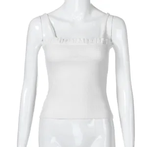New Fashion 2018 sexy tops for women Summer Casual Sleeveless Ruffles Off Shoulder crop Halter Solid Tank Tops in White