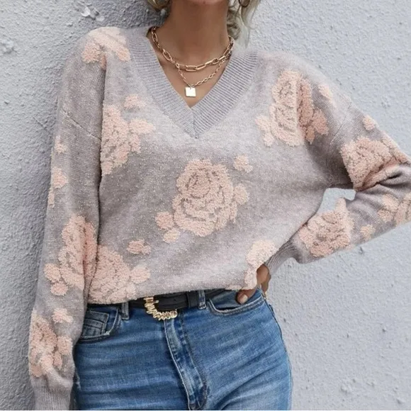 New floral long  sleeve sweater