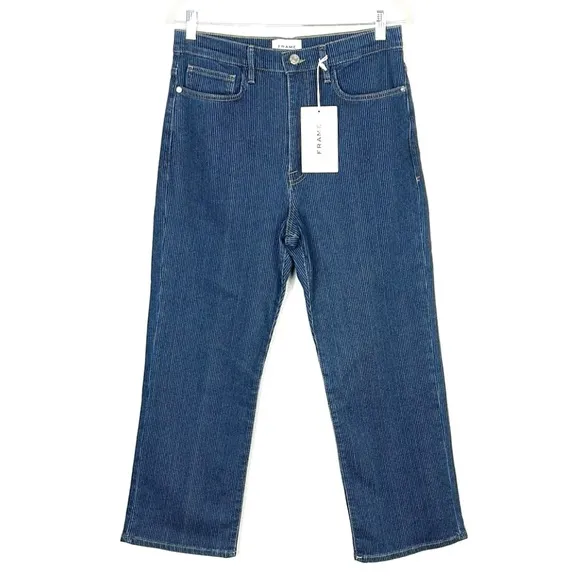 NEW FRAME high rise Le Jane Crop pinstripe railroad stripe straight leg jeans 30