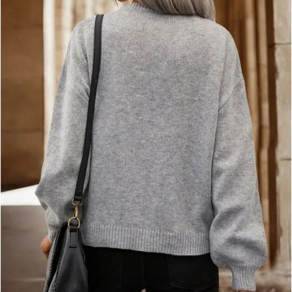 New gray rhinestone detailed  sweater