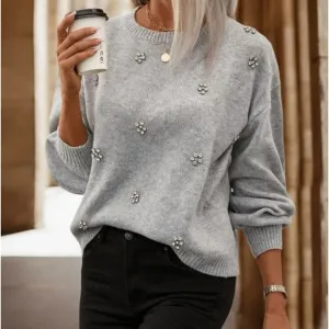 New gray rhinestone detailed  sweater
