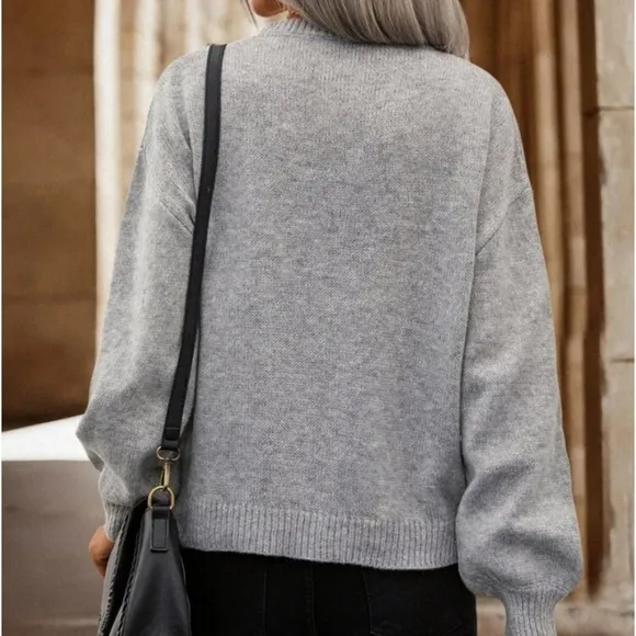 New gray rhinestone detailed  sweater