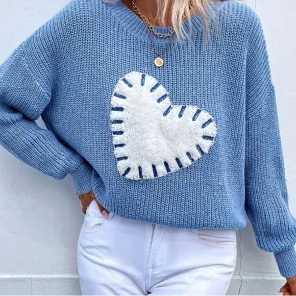 New heart pattern long sleeve sweater