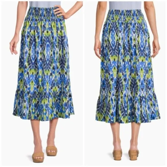 New NIC   ZOE Diamond Dash Midi Skirt in Blue Multi Size XL
