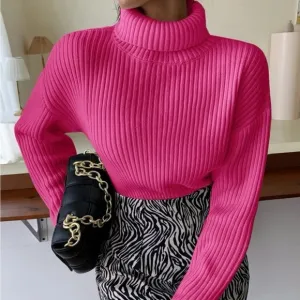 New pink ribbed knit turtleneck sweater